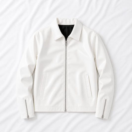 White Premium Vintage Leather Jacket for Men & Women | Classic Biker Bomber Style