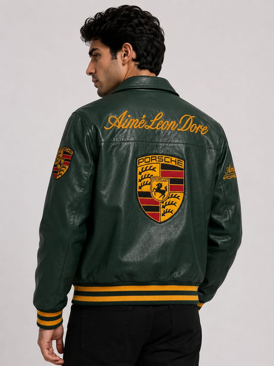 Green Porsche Premium Leather Vintage Racing Jacket | Brother Ads