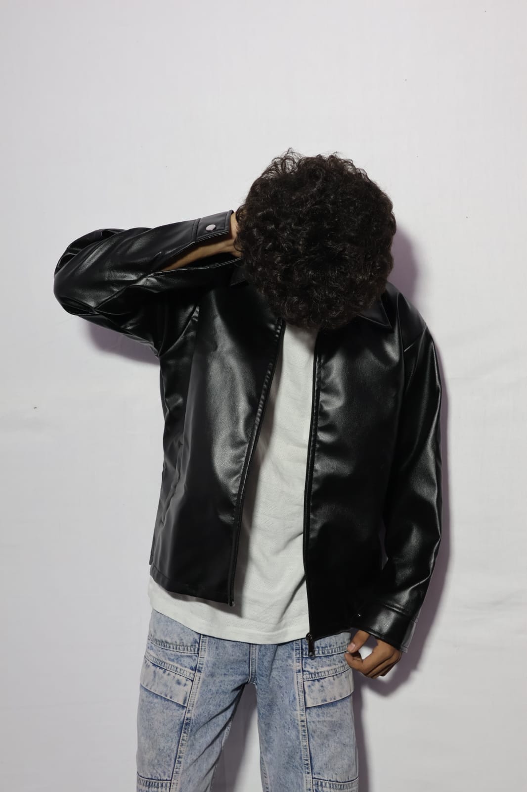 Premium Black Faux Leather Jacket for Men & Women | Vintage Biker Style