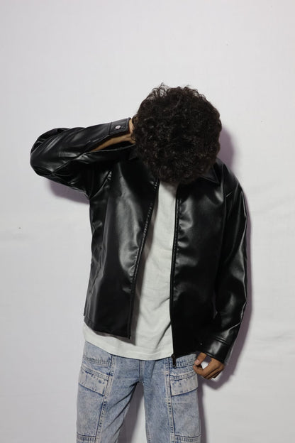 Premium Black Faux Leather Jacket for Men & Women | Vintage Biker Style
