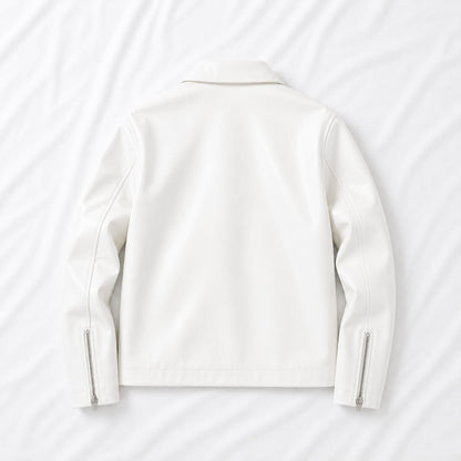 White Premium Vintage Leather Jacket for Men & Women | Classic Biker Bomber Style