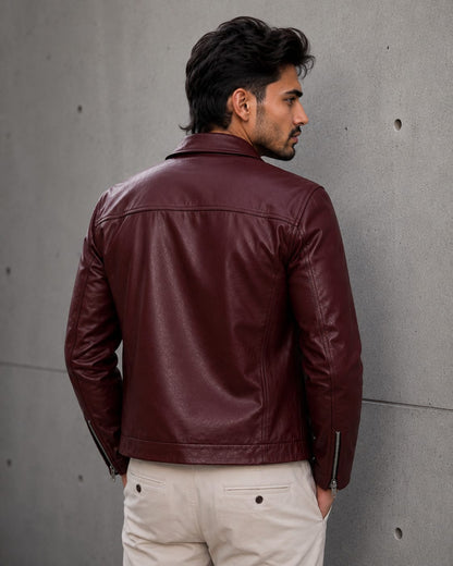 Burgundy Premium Leather Jacket – Vintage Streetwear Collection | Brother Ads
