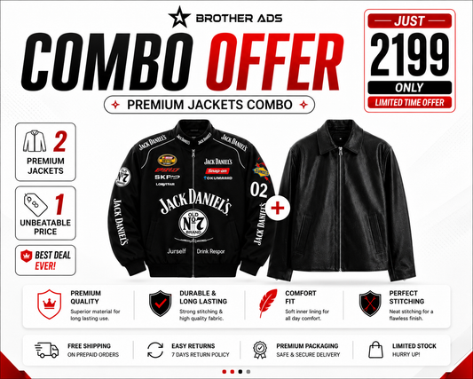 JD & Black Premium Leather Racing Jacket Combo Collection | Brother Ads