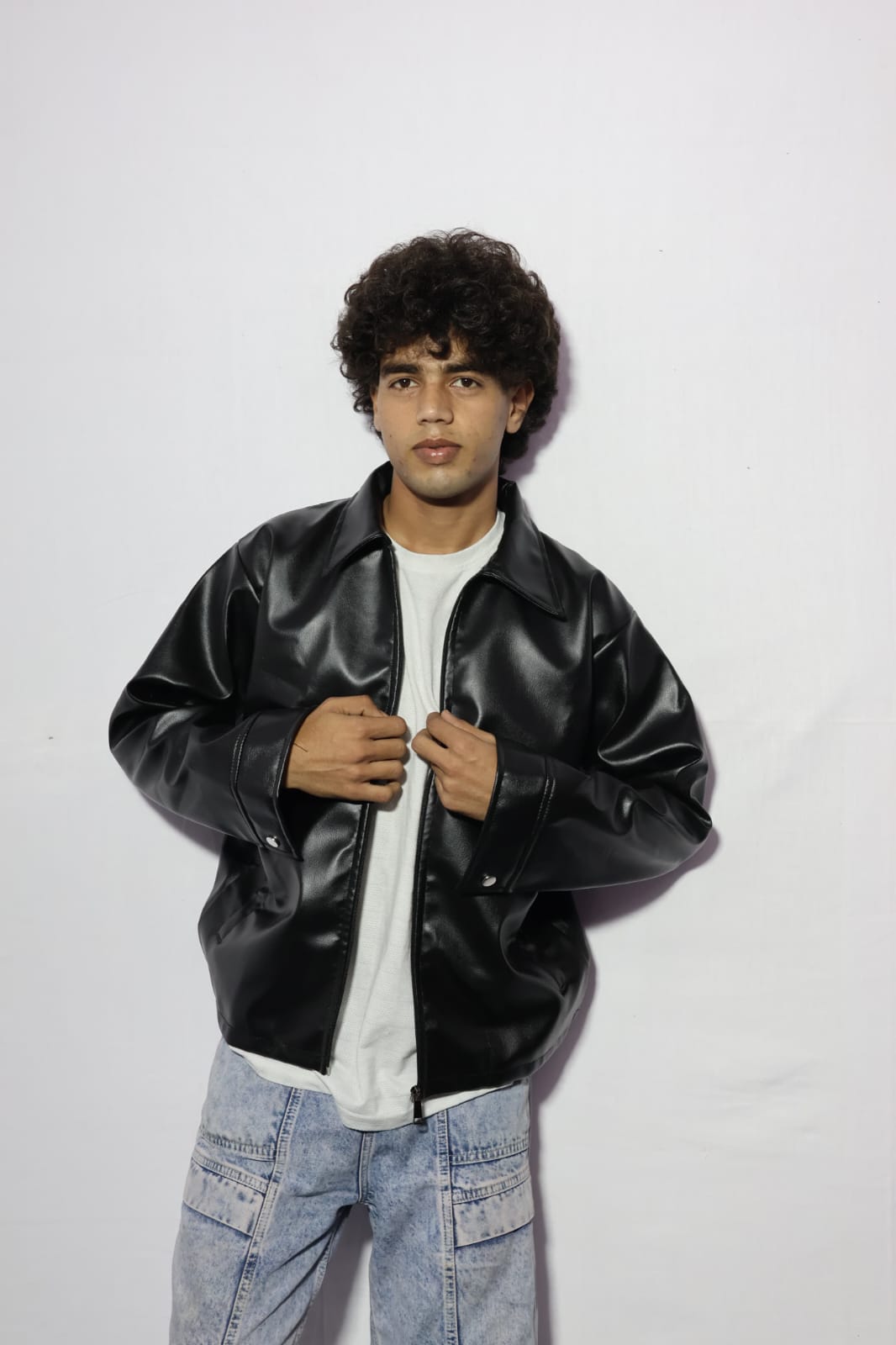 Premium Black Faux Leather Jacket for Men & Women | Vintage Biker Style