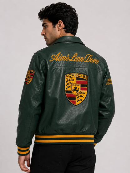 Green Porsche Premium Leather Vintage Racing Jacket | Brother Ads