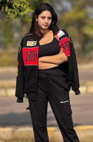 Premium Black Racing Jacket | Vintage Motorsport Bomber Jacket for Men & Women