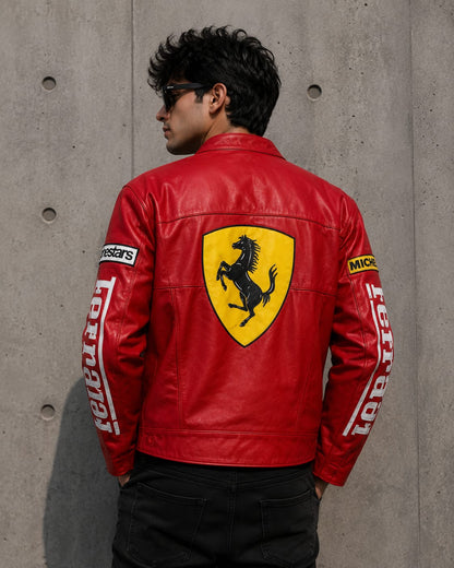 Red Leather F1 Vintage Racing Jacket – Premium Motorsport Jacket | Brother Ads
