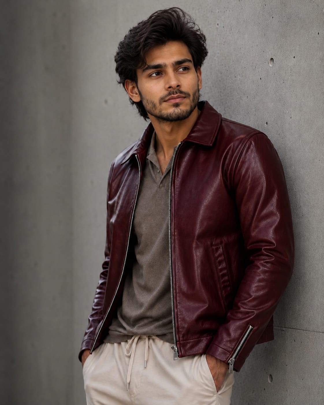 Burgundy Premium Leather Jacket – Vintage Streetwear Collection | Brother Ads