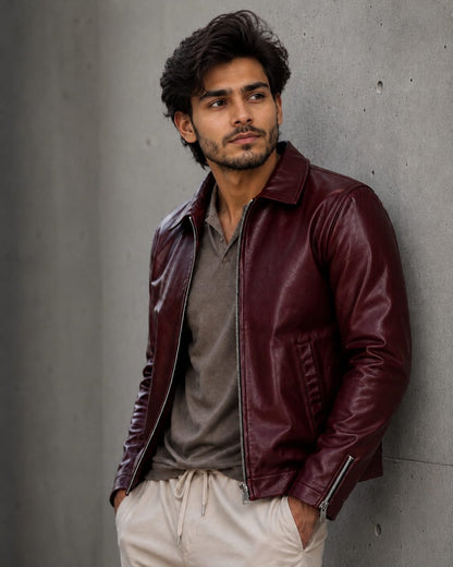 Burgundy Premium Leather Jacket – Vintage Streetwear Collection | Brother Ads