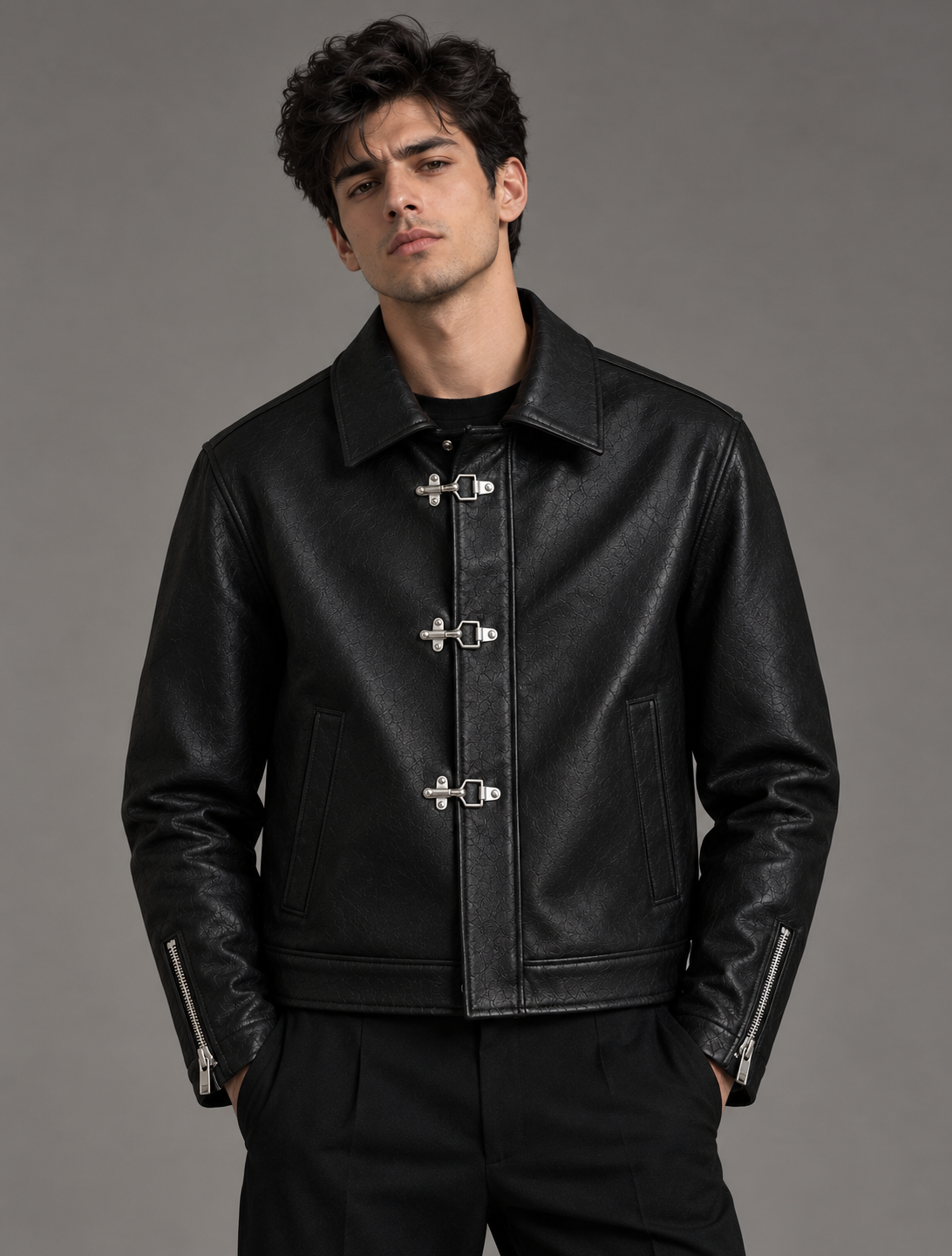 Black Clash Leather Jacket for Men | Premium Vintage Racing Streetwear Jacket – Brother Ads