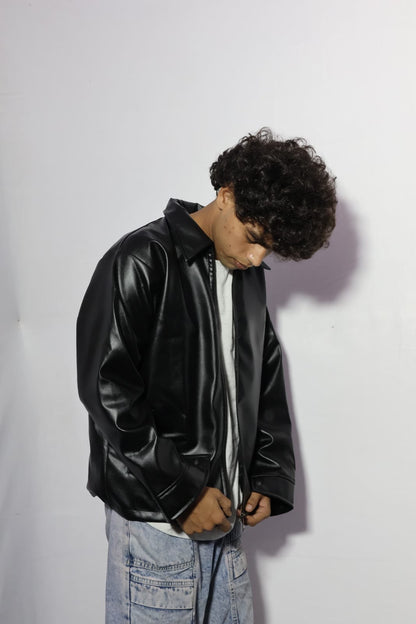 Premium Black Faux Leather Jacket for Men & Women | Vintage Biker Style