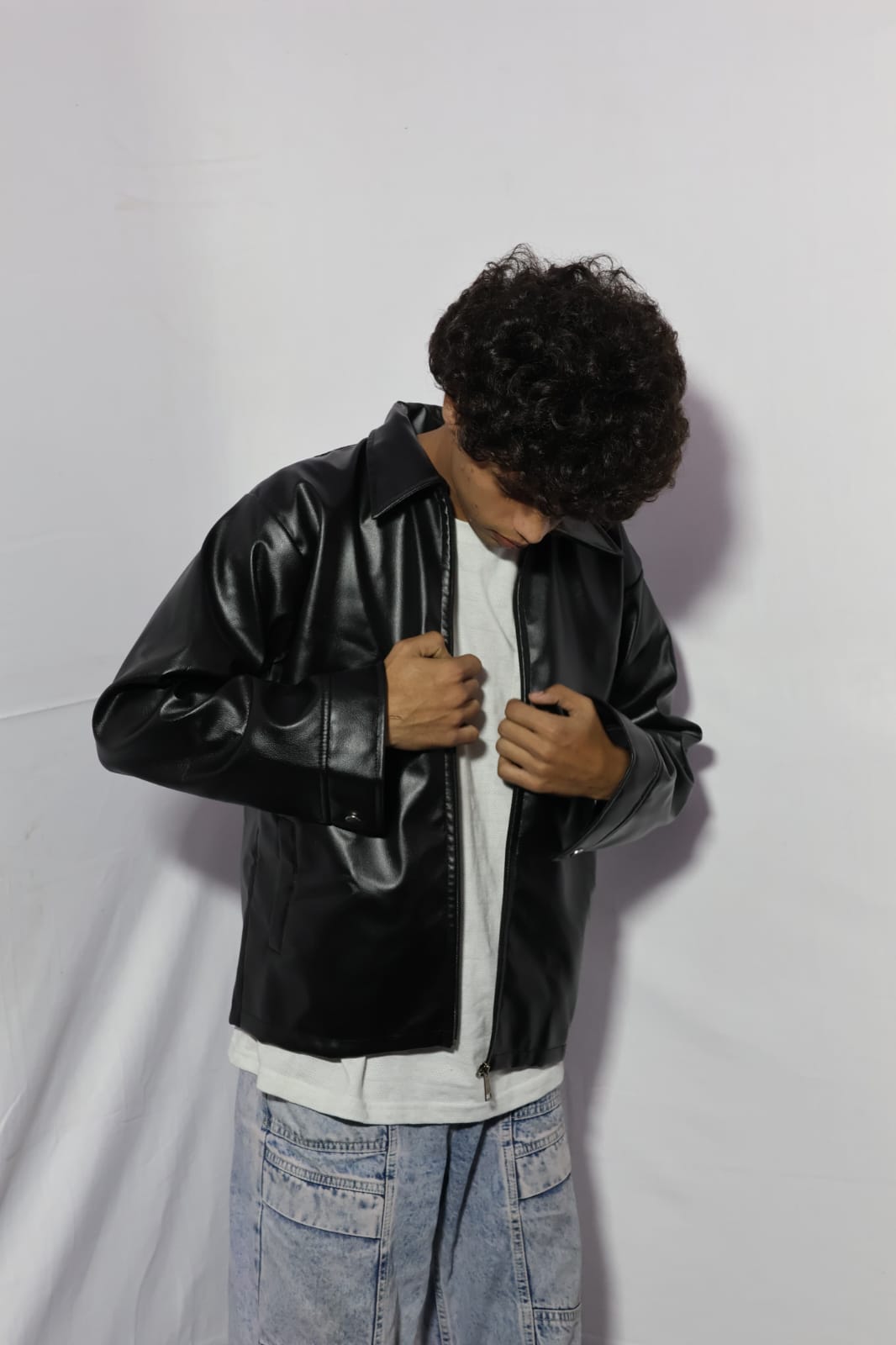 Premium Black Faux Leather Jacket for Men & Women | Vintage Biker Style