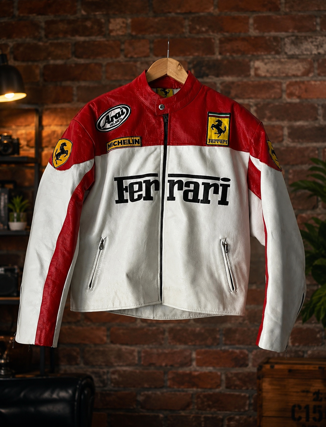 White & Red F1 Leather Racing Jacket | Brother Ads