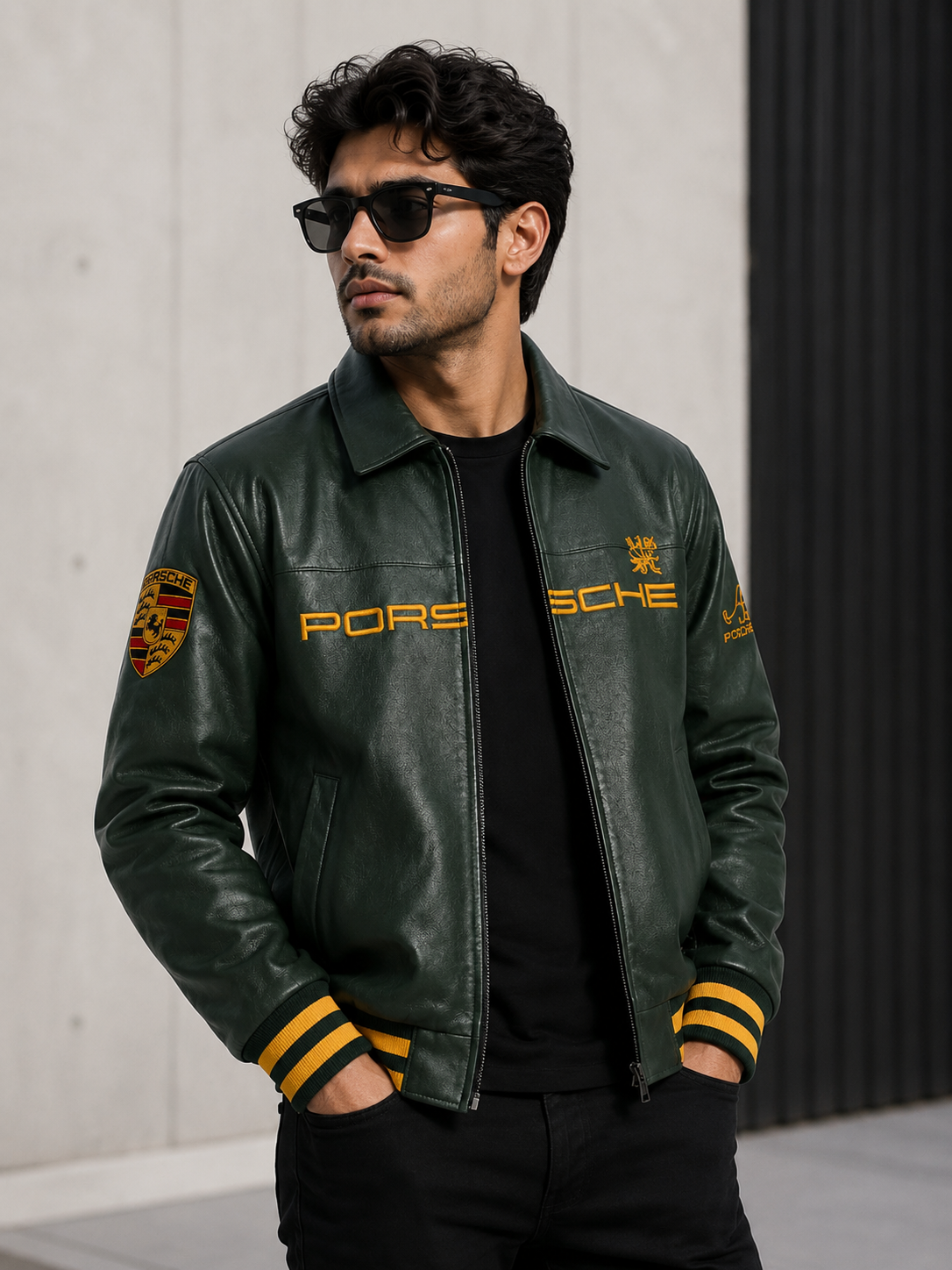 Green Porsche Premium Leather Vintage Racing Jacket | Brother Ads