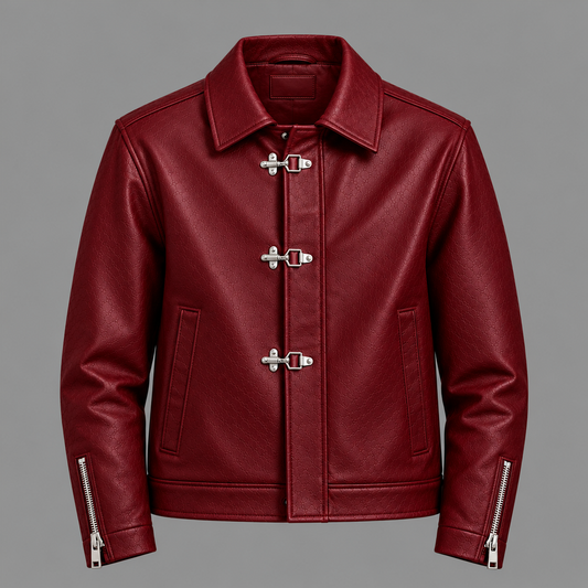Burgundy Clasp Leather Jacket for Men | Brother Ads