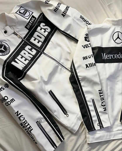 White Mercedes Leather Jacket | Brother Ads