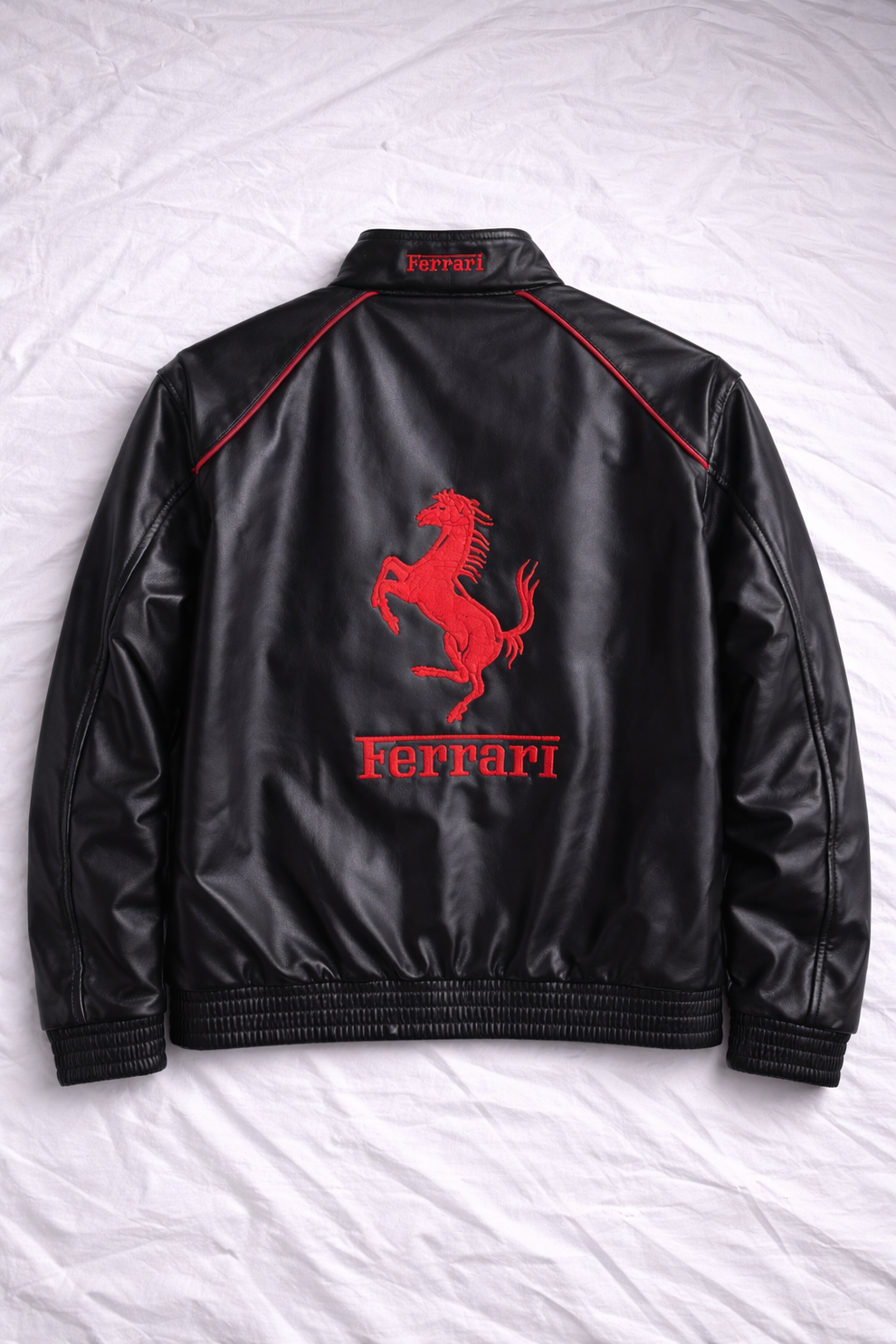 White & Black F1 Leather Vintage Racing Jacket | Brother Ads