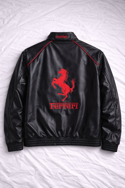 White & Black F1 Leather Vintage Racing Jacket | Brother Ads