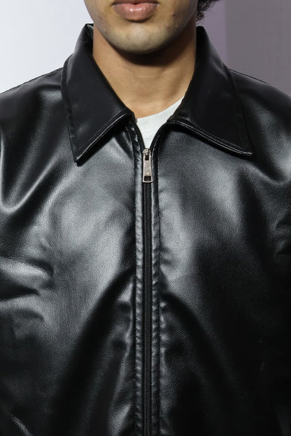 Premium Black Faux Leather Jacket for Men & Women | Vintage Biker Style