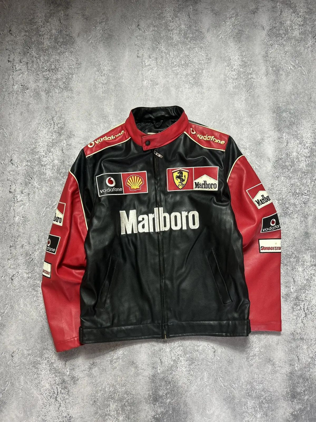 Black & Red Marlboro Vintage Leather Jacket | Premium Racing Jacket | Brother Ads
