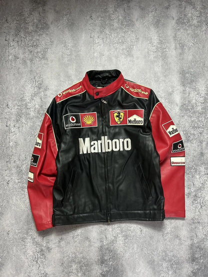 Black & Red Marlboro Vintage Leather Jacket | Premium Racing Jacket | Brother Ads
