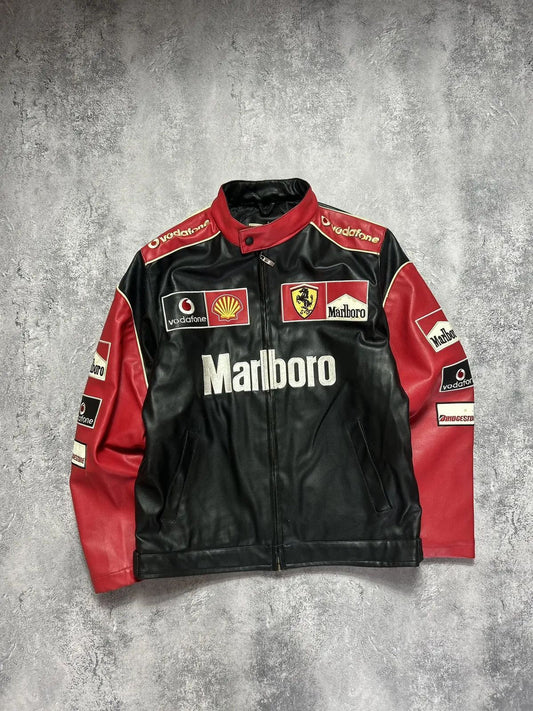 Black & Red Marlboro Vintage Leather Jacket | Premium Racing Jacket | Brother Ads