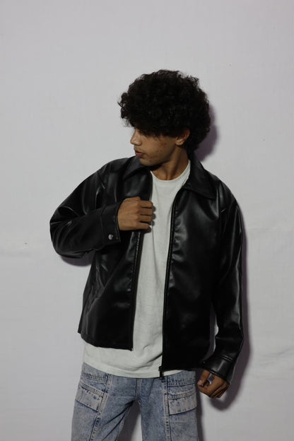 Premium Black Faux Leather Jacket for Men & Women | Vintage Biker Style