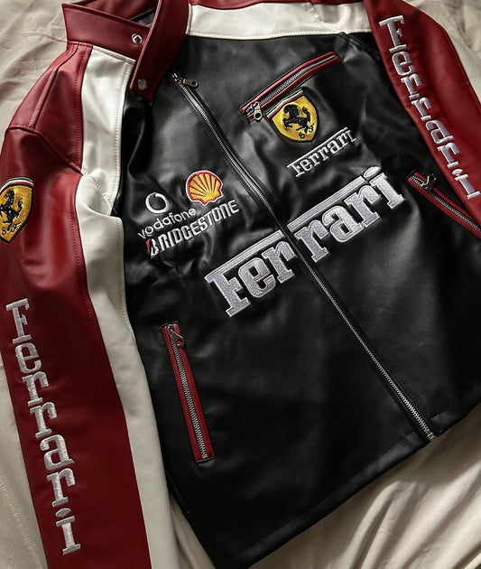Maroon F1 Vintage Racing Leather Jacket | Premium Motorsport Jacket | Brother Ads