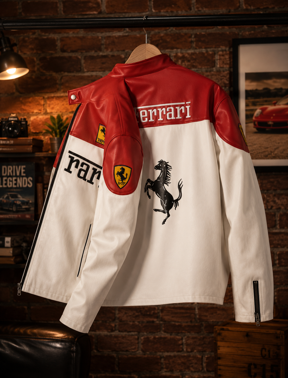 White & Red F1 Leather Racing Jacket | Brother Ads